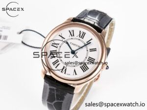 Ronde De Cartier 36mm RG DRF 1:1 Best Edition Sandblasted Silver-Plated White Dial on Black Leather Strap Ronda Quartz - Image 4