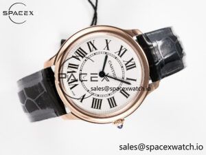 Ronde De Cartier 36mm RG DRF 1:1 Best Edition Sandblasted Silver-Plated White Dial on Black Leather Strap Ronda Quartz - Image 8