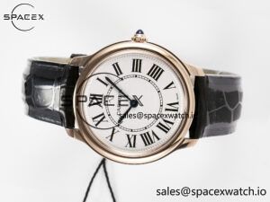 Ronde De Cartier 36mm RG DRF 1:1 Best Edition Sandblasted Silver-Plated White Dial on Black Leather Strap Ronda Quartz - Image 7