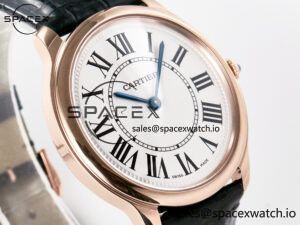 Ronde De Cartier 36mm RG DRF 1:1 Best Edition Sandblasted Silver-Plated White Dial on Black Leather Strap Ronda Quartz - Image 3
