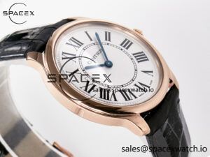 Ronde De Cartier 36mm RG DRF 1:1 Best Edition Sandblasted Silver-Plated White Dial on Black Leather Strap Ronda Quartz - Image 6
