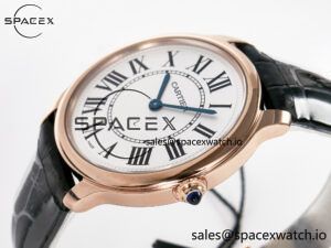 Ronde De Cartier 36mm RG DRF 1:1 Best Edition Sandblasted Silver-Plated White Dial on Black Leather Strap Ronda Quartz - Image 5
