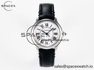 Ronde De Cartier 29mm DRF 1:1 Best Edition Sandblasted Silver-Plated White Dial on Black Leather Strap Ronda Quartz