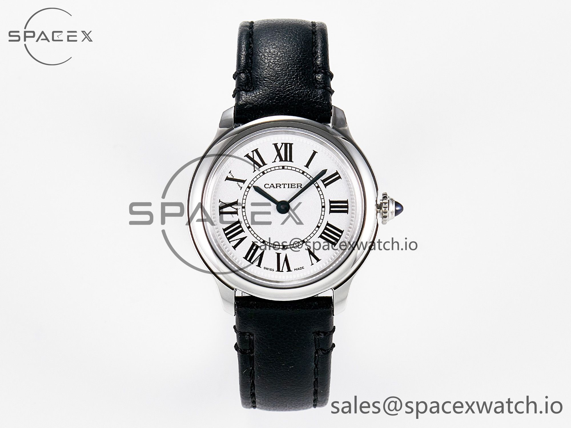 IMG_7722 拷贝 Ronde De Cartier 29mm DRF 1:1 Best Edition Sandblasted Silver-Plated White Dial on Black Leather Strap Ronda Quartz - Image 1