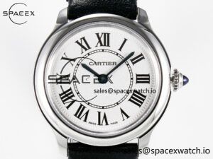 Ronde De Cartier 29mm DRF 1:1 Best Edition Sandblasted Silver-Plated White Dial on Black Leather Strap Ronda Quartz - Image 2