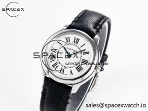 Ronde De Cartier 29mm DRF 1:1 Best Edition Sandblasted Silver-Plated White Dial on Black Leather Strap Ronda Quartz - Image 4
