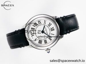 Ronde De Cartier 29mm DRF 1:1 Best Edition Sandblasted Silver-Plated White Dial on Black Leather Strap Ronda Quartz - Image 8