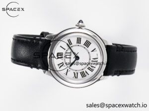 Ronde De Cartier 29mm DRF 1:1 Best Edition Sandblasted Silver-Plated White Dial on Black Leather Strap Ronda Quartz - Image 7