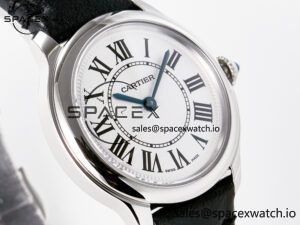 Ronde De Cartier 29mm DRF 1:1 Best Edition Sandblasted Silver-Plated White Dial on Black Leather Strap Ronda Quartz - Image 3