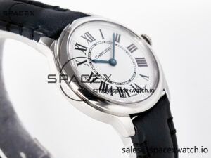 Ronde De Cartier 29mm DRF 1:1 Best Edition Sandblasted Silver-Plated White Dial on Black Leather Strap Ronda Quartz - Image 6