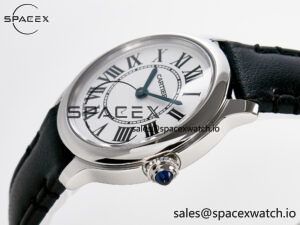 Ronde De Cartier 29mm DRF 1:1 Best Edition Sandblasted Silver-Plated White Dial on Black Leather Strap Ronda Quartz - Image 5