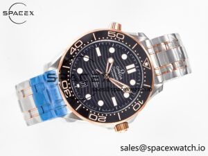 2018 Seamaster Diver 300M SS/RG VSF 1:1 Best Edition RG Bezel Black Dial on SS/RG Bracelet A8800 - Image 8