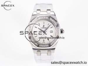Royal Oak Offshore Ladies 33mm SS DRF Best Edition White Dial Diamonds Bezel on White Rubber Strap ETA Quartz