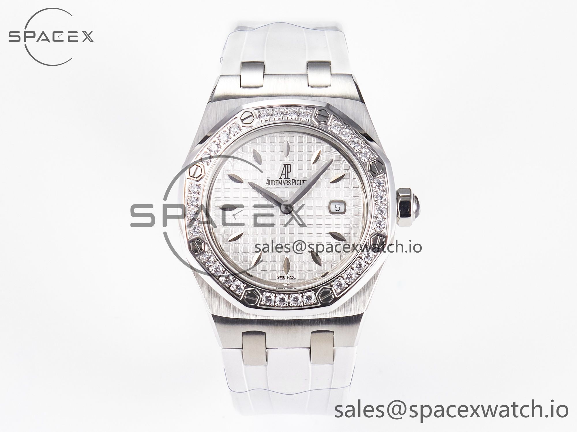 IMG_8092 拷贝 Royal Oak Offshore Ladies 33mm SS DRF Best Edition White Dial Diamonds Bezel on White Rubber Strap ETA Quartz - Image 1