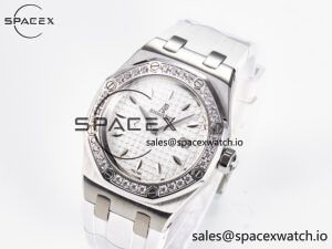 Royal Oak Offshore Ladies 33mm SS DRF Best Edition White Dial Diamonds Bezel on White Rubber Strap ETA Quartz - Image 4