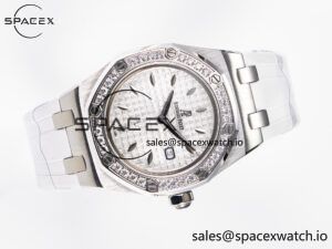 Royal Oak Offshore Ladies 33mm SS DRF Best Edition White Dial Diamonds Bezel on White Rubber Strap ETA Quartz - Image 8