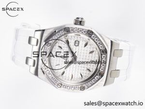 Royal Oak Offshore Ladies 33mm SS DRF Best Edition White Dial Diamonds Bezel on White Rubber Strap ETA Quartz - Image 7