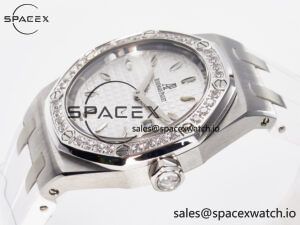 Royal Oak Offshore Ladies 33mm SS DRF Best Edition White Dial Diamonds Bezel on White Rubber Strap ETA Quartz - Image 5