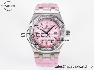 Royal Oak Offshore Ladies 33mm SS DRF Best Edition Pink Dial Diamonds Bezel on Pink Leather Strap ETA Quartz