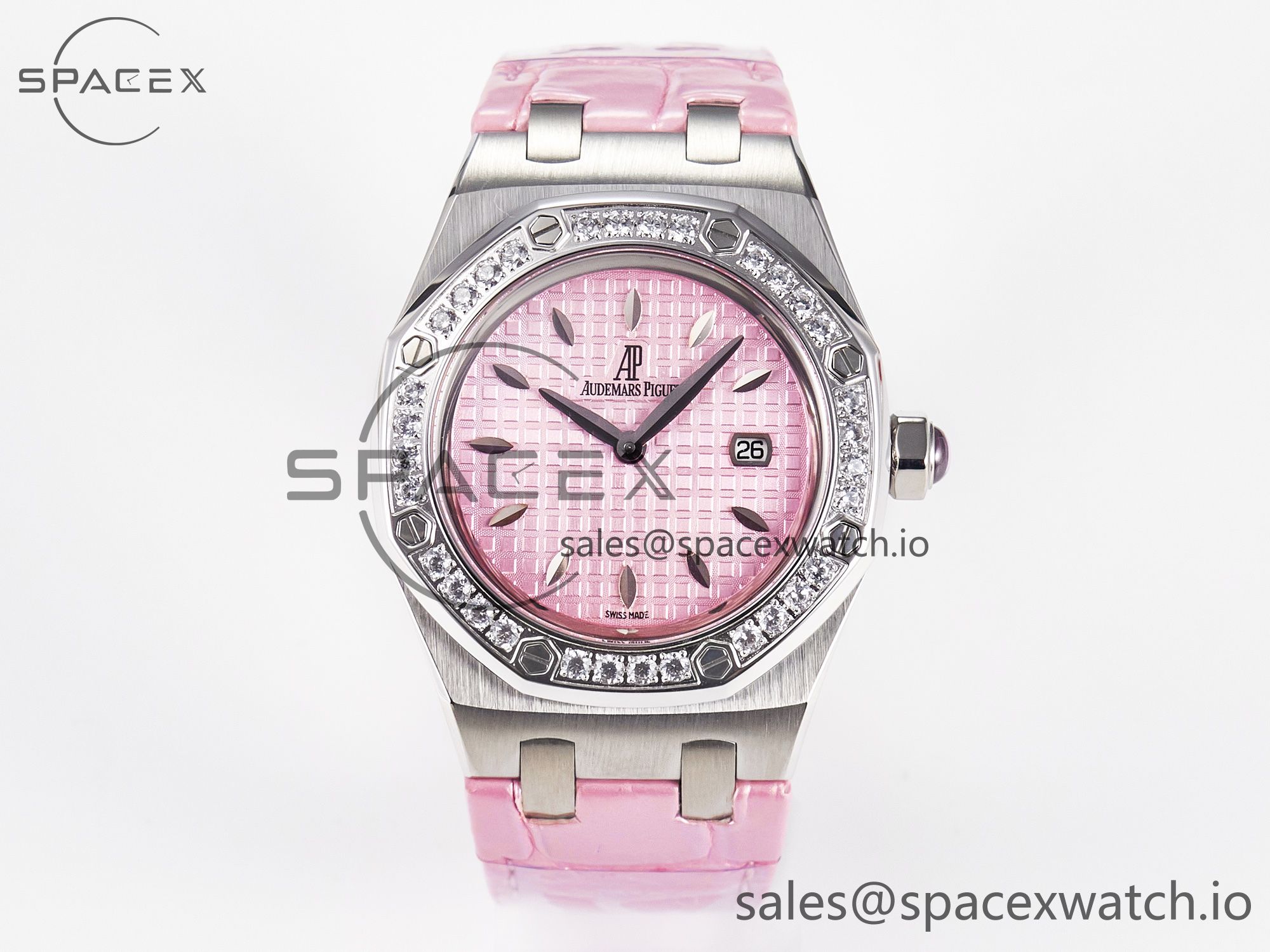 IMG_8112 拷贝 Royal Oak Offshore Ladies 33mm SS DRF Best Edition Pink Dial Diamonds Bezel on Pink Leather Strap ETA Quartz - Image 1