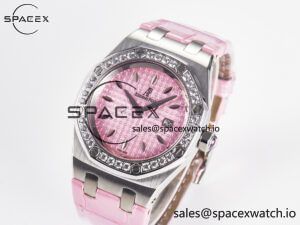 Royal Oak Offshore Ladies 33mm SS DRF Best Edition Pink Dial Diamonds Bezel on Pink Leather Strap ETA Quartz - Image 4
