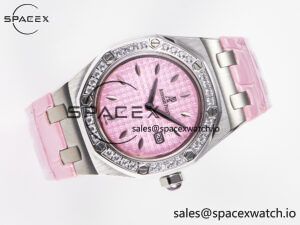Royal Oak Offshore Ladies 33mm SS DRF Best Edition Pink Dial Diamonds Bezel on Pink Leather Strap ETA Quartz - Image 8