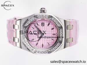 Royal Oak Offshore Ladies 33mm SS DRF Best Edition Pink Dial Diamonds Bezel on Pink Leather Strap ETA Quartz - Image 7