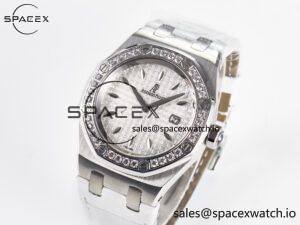 Royal Oak Offshore Ladies 33mm SS DRF Best Edition White Dial Diamonds Bezel on White Rubber Strap ETA Quartz - Image 4