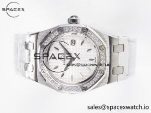 Royal Oak Offshore Ladies 33mm SS DRF Best Edition White Dial Diamonds Bezel on White Rubber Strap ETA Quartz - Image 7
