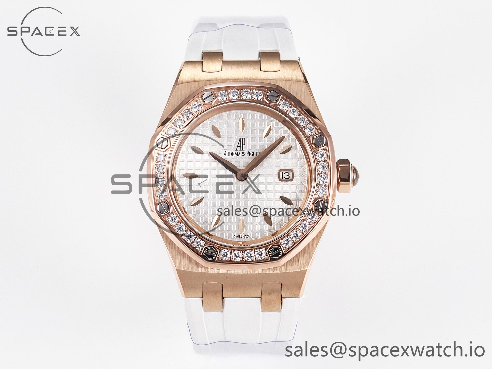 IMG_8159 拷贝 Royal Oak Offshore Ladies 33mm RG DRF Best Edition White Dial Diamonds Bezel on White Rubber Strap ETA Quartz - Image 1