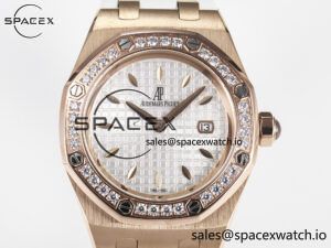 Royal Oak Offshore Ladies 33mm RG DRF Best Edition White Dial Diamonds Bezel on White Rubber Strap ETA Quartz - Image 2