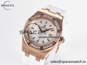 Royal Oak Offshore Ladies 33mm RG DRF Best Edition White Dial Diamonds Bezel on White Rubber Strap ETA Quartz - Image 4