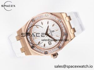 Royal Oak Offshore Ladies 33mm RG DRF Best Edition White Dial Diamonds Bezel on White Rubber Strap ETA Quartz - Image 8