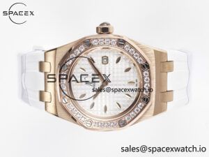 Royal Oak Offshore Ladies 33mm RG DRF Best Edition White Dial Diamonds Bezel on White Rubber Strap ETA Quartz - Image 7