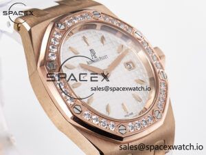 Royal Oak Offshore Ladies 33mm RG DRF Best Edition White Dial Diamonds Bezel on White Rubber Strap ETA Quartz - Image 3