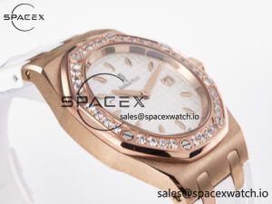 Royal Oak Offshore Ladies 33mm RG DRF Best Edition White Dial Diamonds Bezel on White Rubber Strap ETA Quartz - Image 6