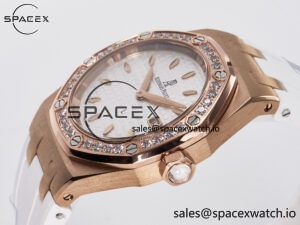 Royal Oak Offshore Ladies 33mm RG DRF Best Edition White Dial Diamonds Bezel on White Rubber Strap ETA Quartz - Image 5