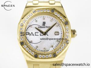 Royal Oak Ladies 33mm YG DRF Best Edition MOP Dial Diamonds Bezel on White Rubber Strap ETA Quartz - Image 2