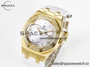 Royal Oak Ladies 33mm YG DRF Best Edition MOP Dial Diamonds Bezel on White Rubber Strap ETA Quartz - Image 4