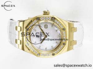 Royal Oak Ladies 33mm YG DRF Best Edition MOP Dial Diamonds Bezel on White Rubber Strap ETA Quartz - Image 7
