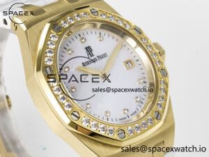 Royal Oak Ladies 33mm YG DRF Best Edition MOP Dial Diamonds Bezel on White Rubber Strap ETA Quartz - Image 3