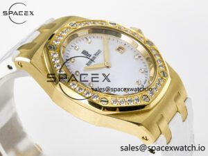 Royal Oak Ladies 33mm YG DRF Best Edition MOP Dial Diamonds Bezel on White Rubber Strap ETA Quartz - Image 6