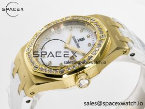 Royal Oak Ladies 33mm YG DRF Best Edition MOP Dial Diamonds Bezel on White Rubber Strap ETA Quartz - Image 5