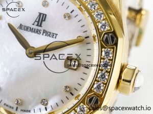 Royal Oak Ladies 33mm YG DRF Best Edition MOP Dial Diamonds Bezel on White Rubber Strap ETA Quartz - Image 10