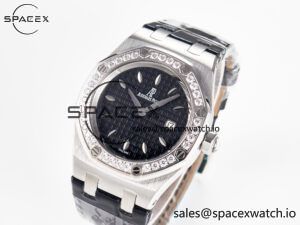 1Royal Oak Offshore Ladies 33mm SS DRF Best Edition Black Dial Diamonds Bezel on Black Leather Strap ETA Quartz - Image 4