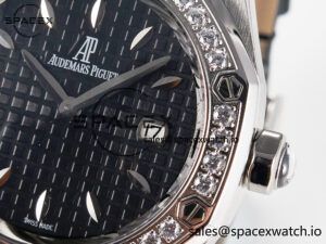 1Royal Oak Offshore Ladies 33mm SS DRF Best Edition Black Dial Diamonds Bezel on Black Leather Strap ETA Quartz - Image 10