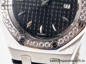 1Royal Oak Offshore Ladies 33mm SS DRF Best Edition Black Dial Diamonds Bezel on Black Leather Strap ETA Quartz - Image 11