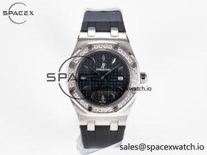 Royal Oak Offshore Ladies 33mm SS DRF Best Edition Black Dial Diamonds Bezel on Black Rubber Strap ETA Quartz
