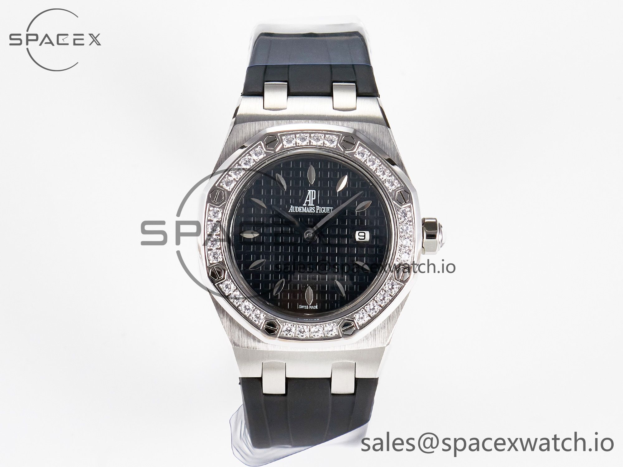 IMG_8224 拷贝 Royal Oak Offshore Ladies 33mm SS DRF Best Edition Black Dial Diamonds Bezel on Black Rubber Strap ETA Quartz - Image 1