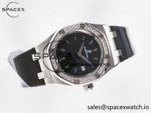 Royal Oak Offshore Ladies 33mm SS DRF Best Edition Black Dial Diamonds Bezel on Black Rubber Strap ETA Quartz - Image 8